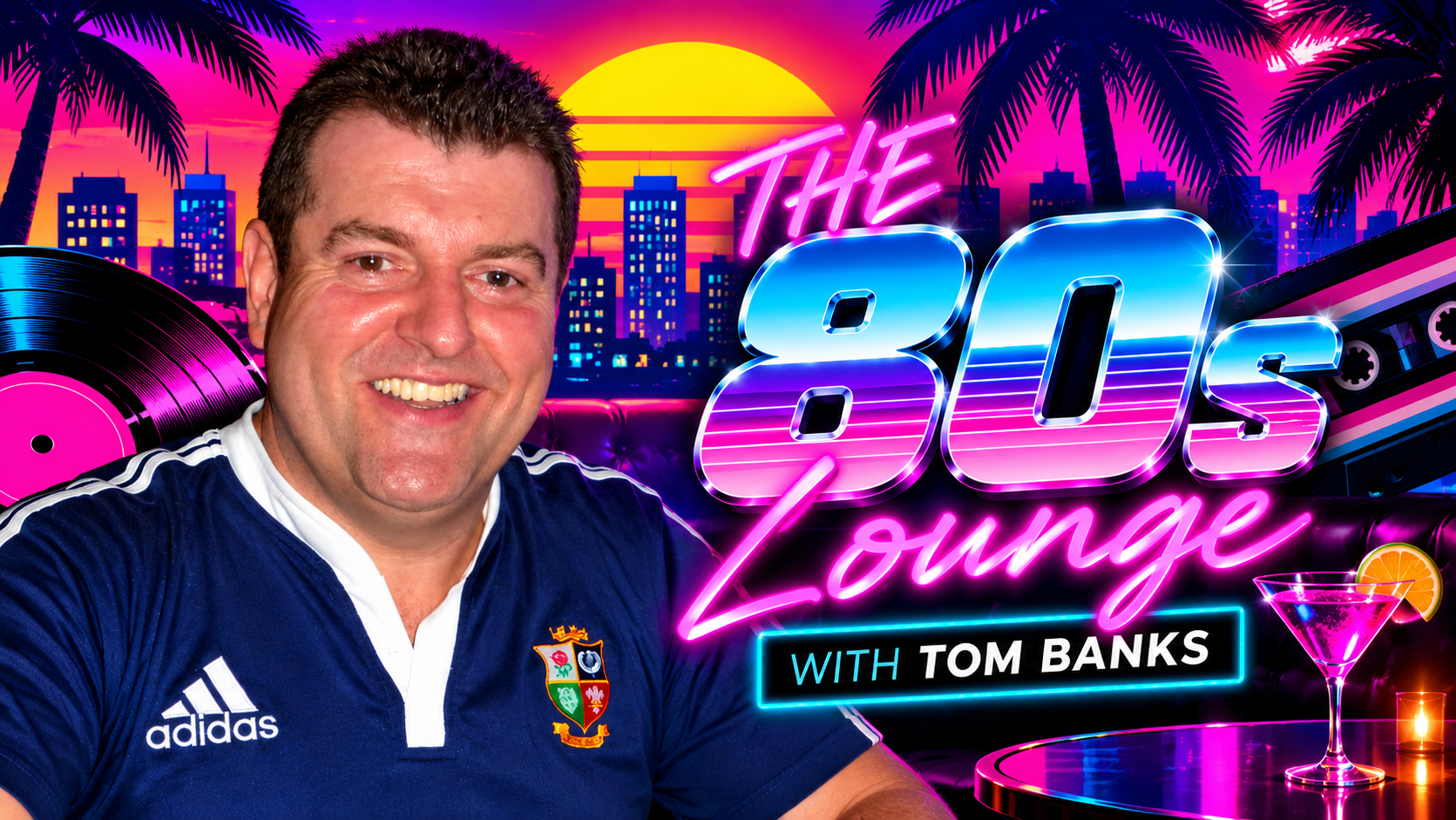 Tom Banks featured in colourful 1980s neon artwork for The 80s Lounge radio show